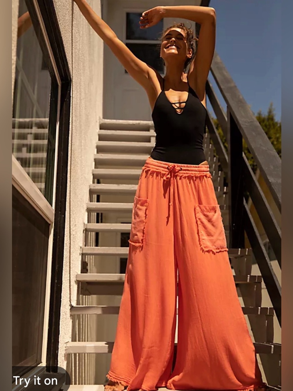 Free People Coral Sure Thing Wide-Leg Drawstring Pocket Pants